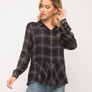 Washed Plaid Ruffle Hem Flannel